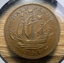 1954 Half Penny Great Britain Elizabeth II - Actual Coin - Free Shipping INV290