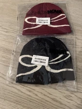 2 Women's Cherish the Moment Beanie Black+ Wine Red One Size Snow Winter Hat Bow
