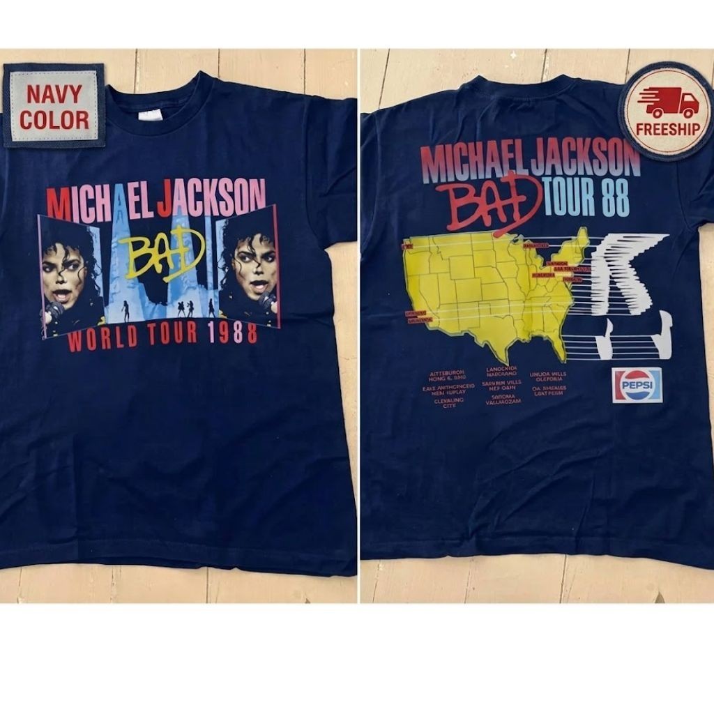Michael Jackson Bad Tour 1988 Unisex Black T-Shirt Heavyweight T