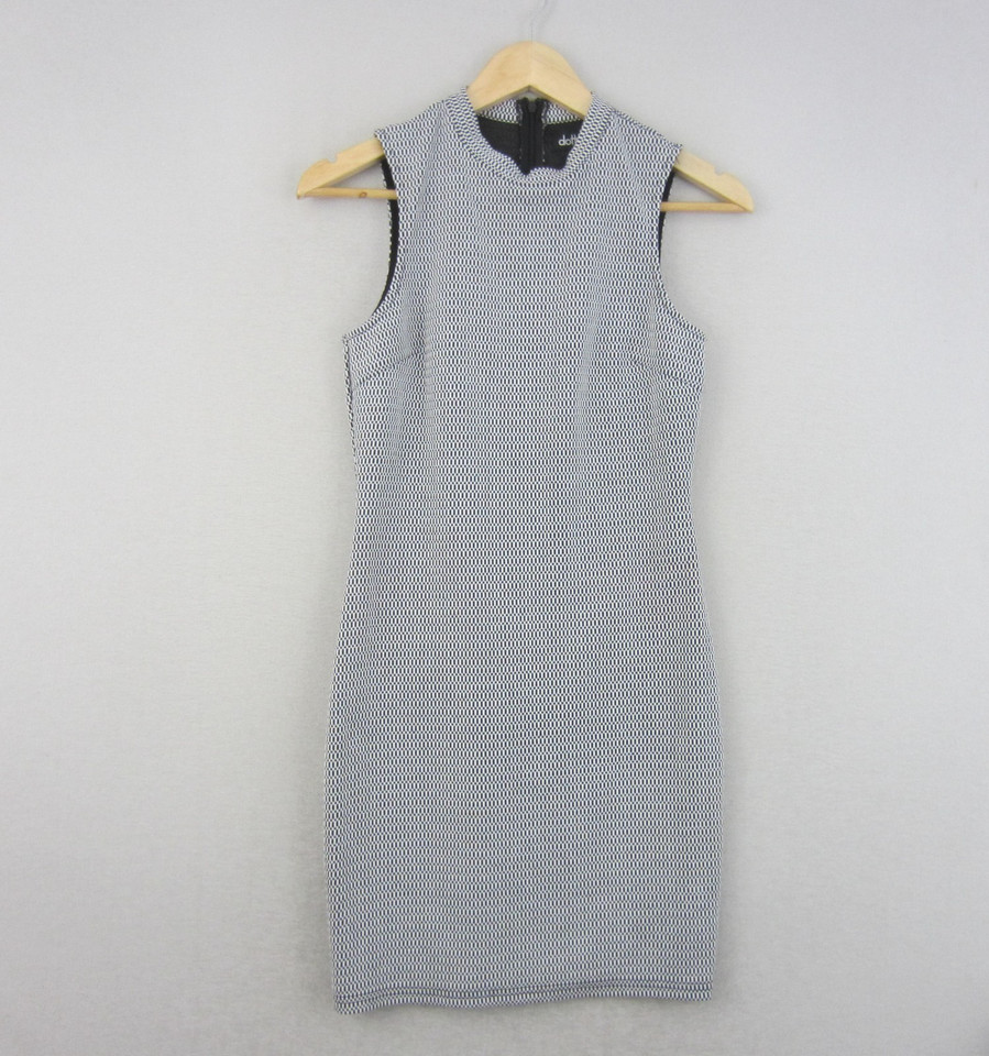 Dotti Dress Womens 10 Black White Checked Sleeveless Stretch Sheath Work Office