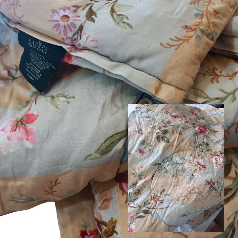 Edredón Ralph Lauren Highfields Cottagecore Floral Pastel Rayas Reina Completo Foto 2 de 4