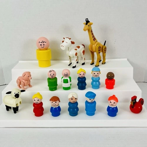 Vintage Lot of 16 Fisher Price Little People Plastic People & Animals 1970s