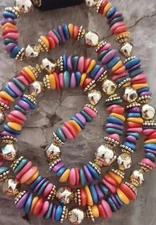 Bright Beaded Necklace Long No Clasp Pull On