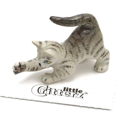 Little Critterz Cat - Grey Tabby Kitten''Lily'' - Miniature Porcelain Figurine