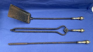 Vintage Brass Handled Fire Irons Tools Fireplace Set