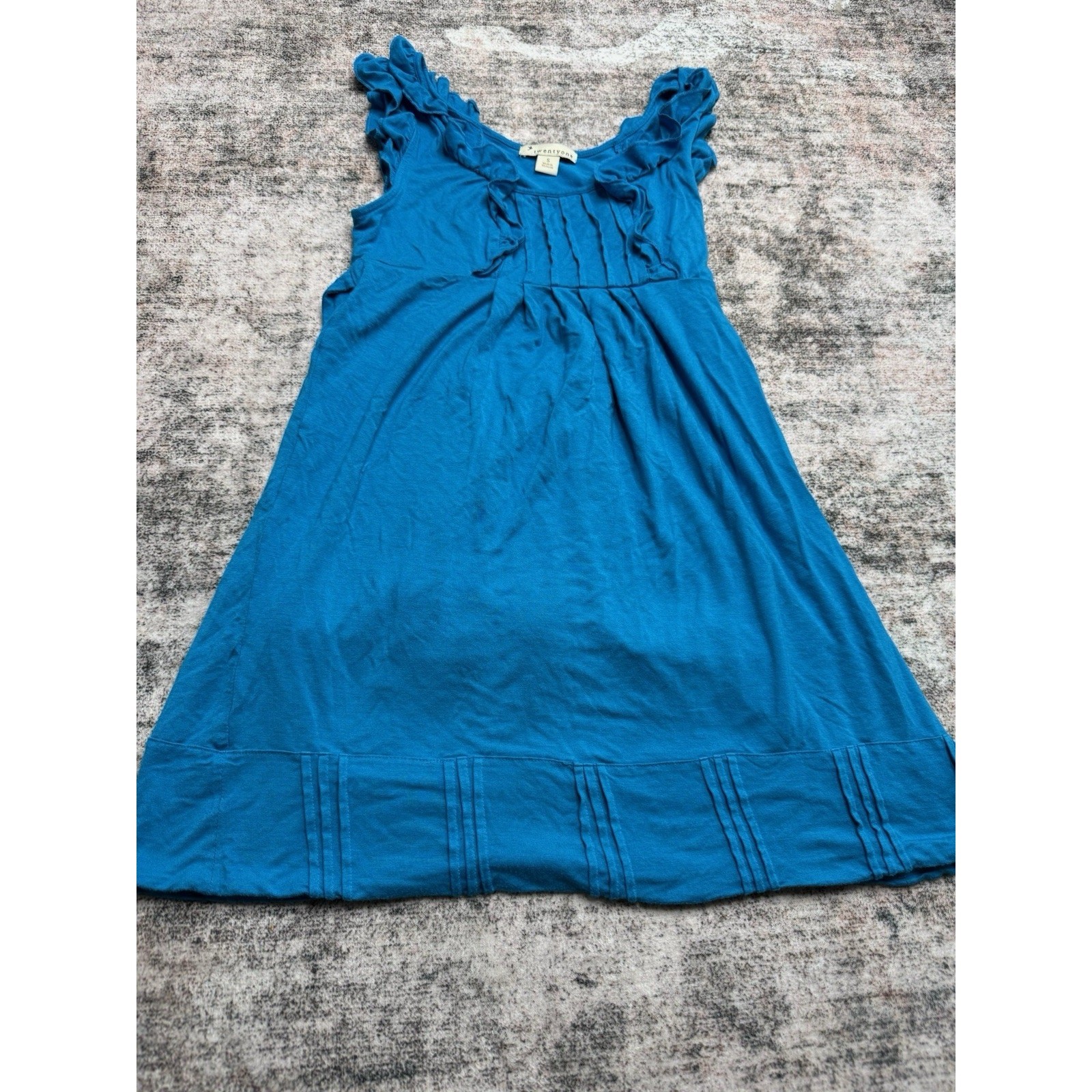 Y2K Sleeveless Mini Dress S Blue Flutter Sleeve Babydoll Cover Up Summer Beach