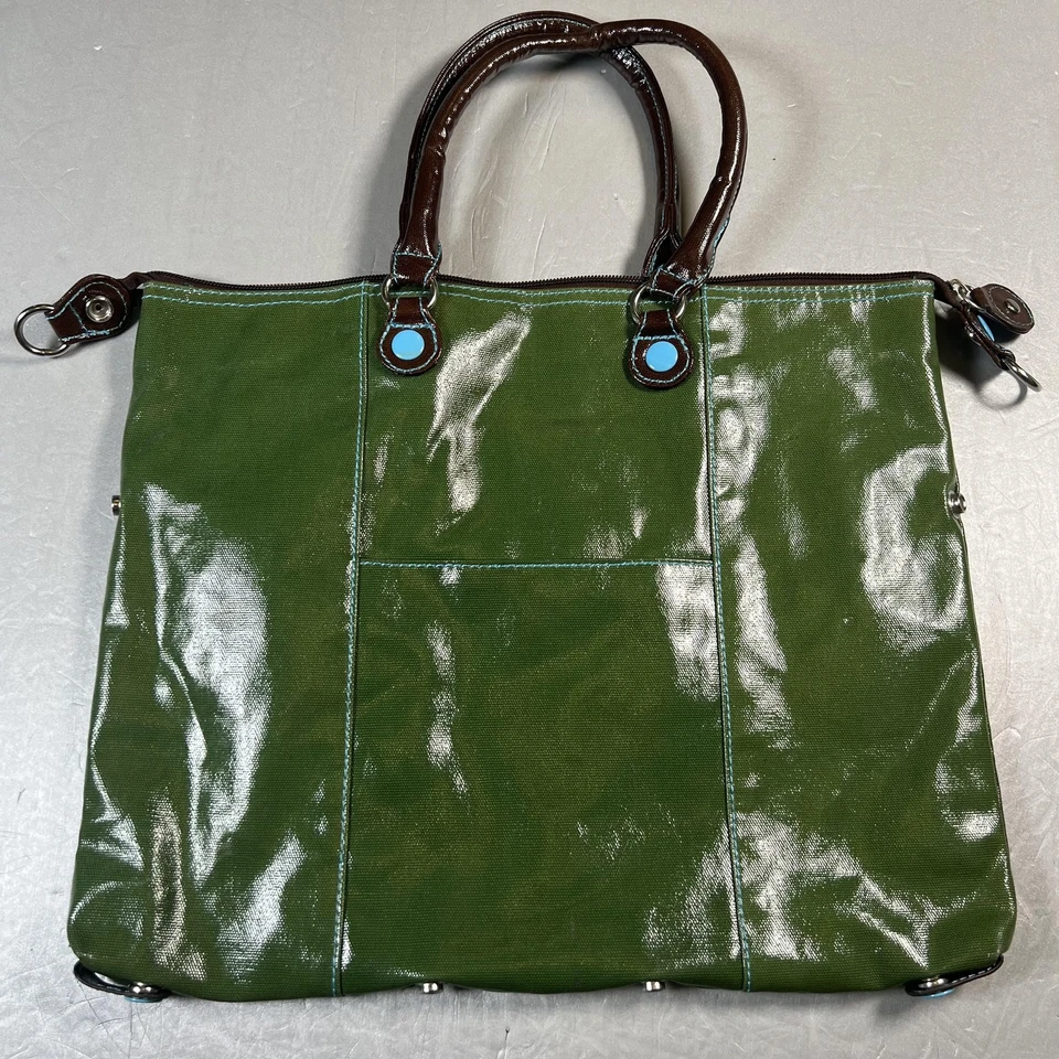 Bolso de Mano Urban Junket Mujer Verde Marrón Asas Forro Azul Laptop Hombro Foto 3 de 4