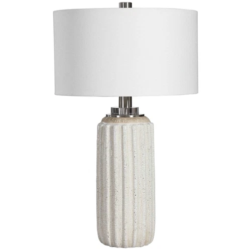 Deep Ribbed Crackled Ceramic Table Lamp Cream Beige Vertical Lines Elegant - Picture 4 of 8