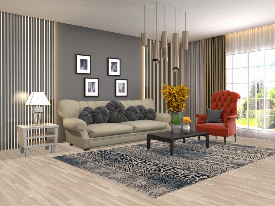 Abstract Turkish Area Rug 6x9 ft Luxury Living Room Carpet - Image 2 of 4