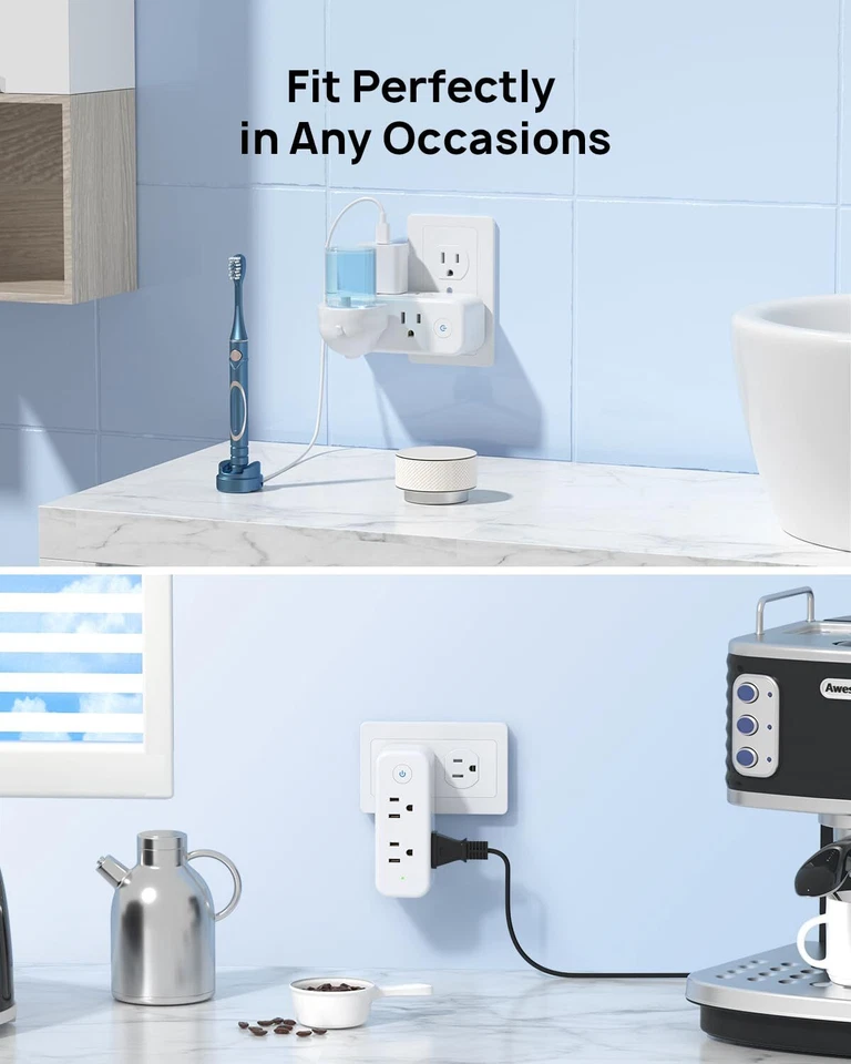 Outlet Extender Surge Protector 6 AC Outlet Splitter with 360° Rotating Plug ... - Image 4 of 4