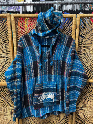 Vtg 90s Stussy Mexican Baja Poncho Pullover Blanket Drug Rug