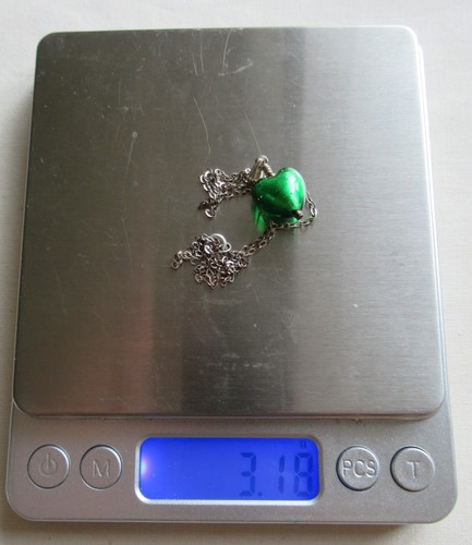 COLLANA CIONDOLO CUORE IN VETRO VERDE LAMINATO ARGENTO STERLING 16" 3,18g (24654) - Foto 9 di 9