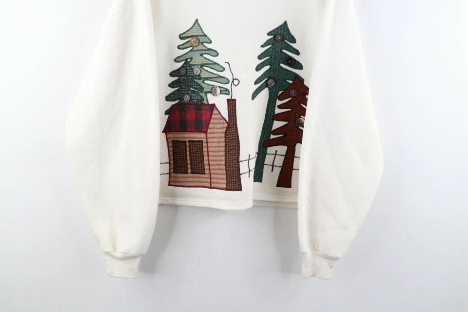 Sudadera de Colección Años 90 Orvis Mujer Grande Tree Cabin Naturaleza Cuello Redondo Blanca EE. UU. Foto 3 de 4