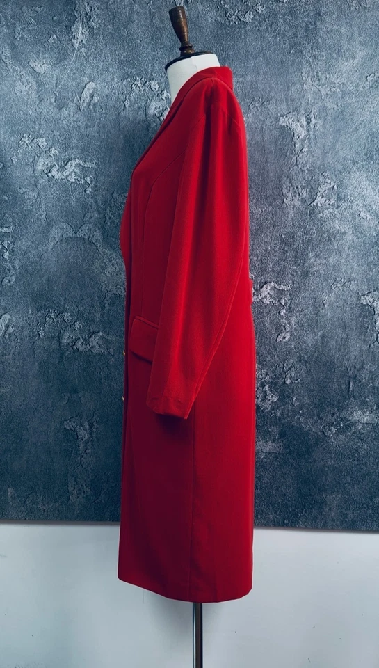 MUY RARO GIVECHY Abrigo Mujer Vintage Lana Rojo Doble Pecho Botón Dorado Foto 3 de 4