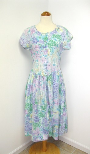 Vintage 1980s Blue Floral Party Wedding Prom Drop Waist Dress Women's size M - Picture 5 of 10