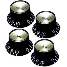 NEW Set 4 Bell Top Hat Knobs Gibson  Style BLACK Gold Plate METRIC Tone Volume