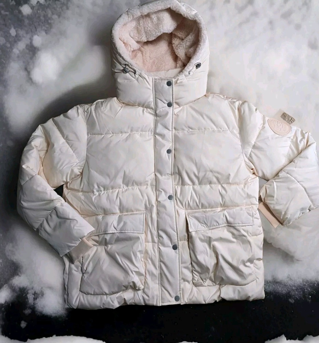 UGG WOMENS KENNEDEY PUFFER JACKET SHERPA LINED HOODED WINTER COAT PEACHY  PINK