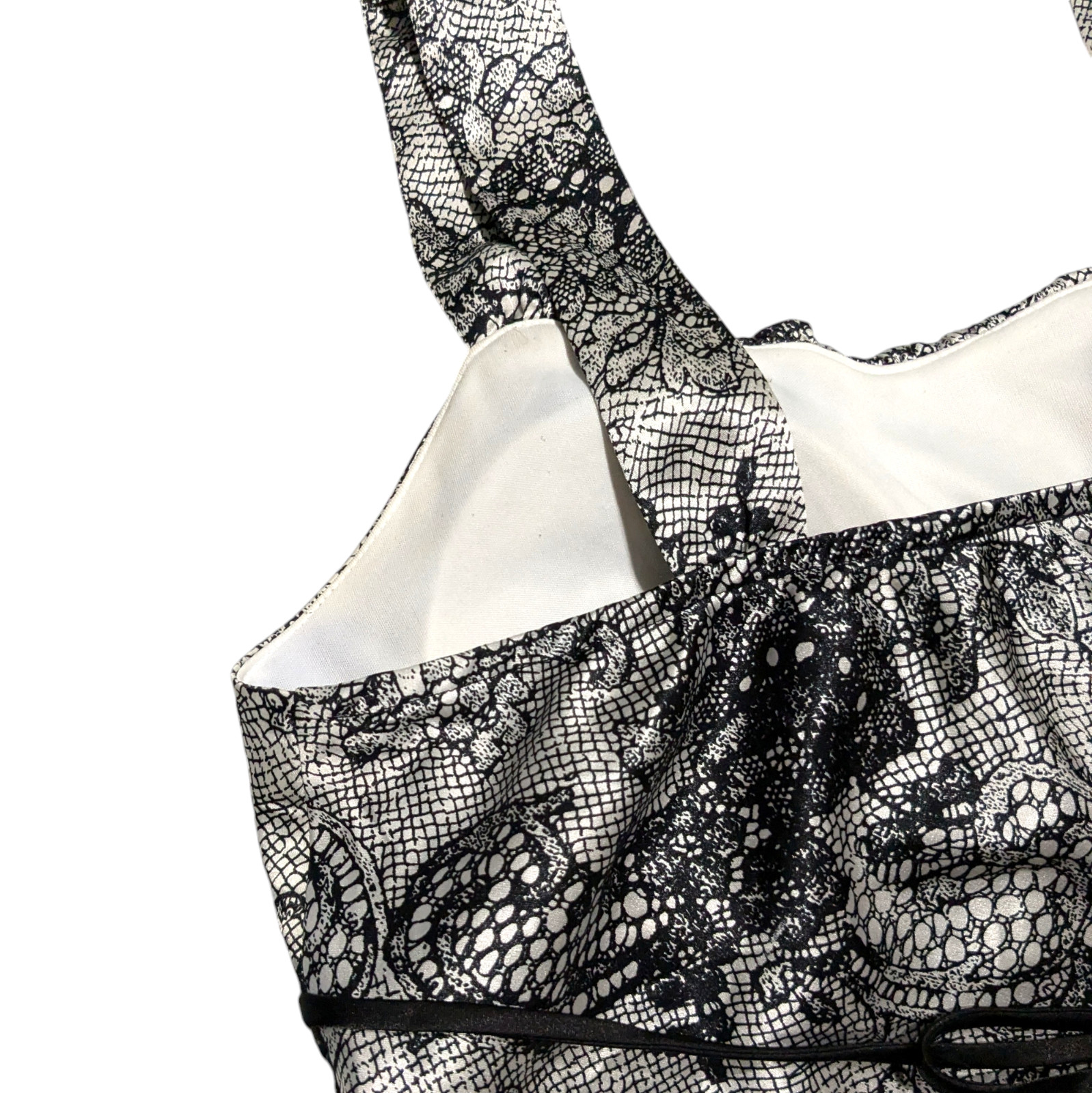 Vintage Y2K Empire Waist Babydoll Top Size L Satin Lace Print Whimsy Goth Grunge