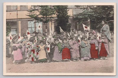 Sendai Kindergarten Celebrate Emperor Hirohito's Birthday with Japan Flags 1910s