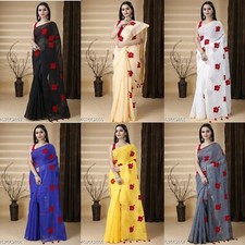 Women's Khadi Cotton Embroidered Saree With Running Blouse Piece