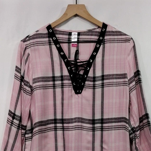NUEVO Top Boho a Cuadros No Boundaries Para Mujer L Rosa Negro Barbiecore Retro Romántico Foto 2 de 4