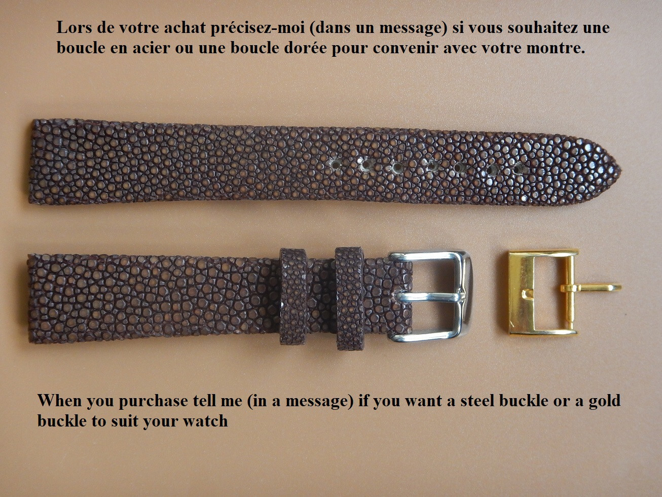 Bracelet galuchat véritable marron poli 16mm pour anses soudées - 3
