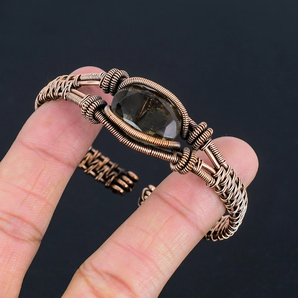 Marvelous Smokey Topaz Wire Wrap Handmade Adjustable Bangle Jewelry For Women - Image 4 of 4