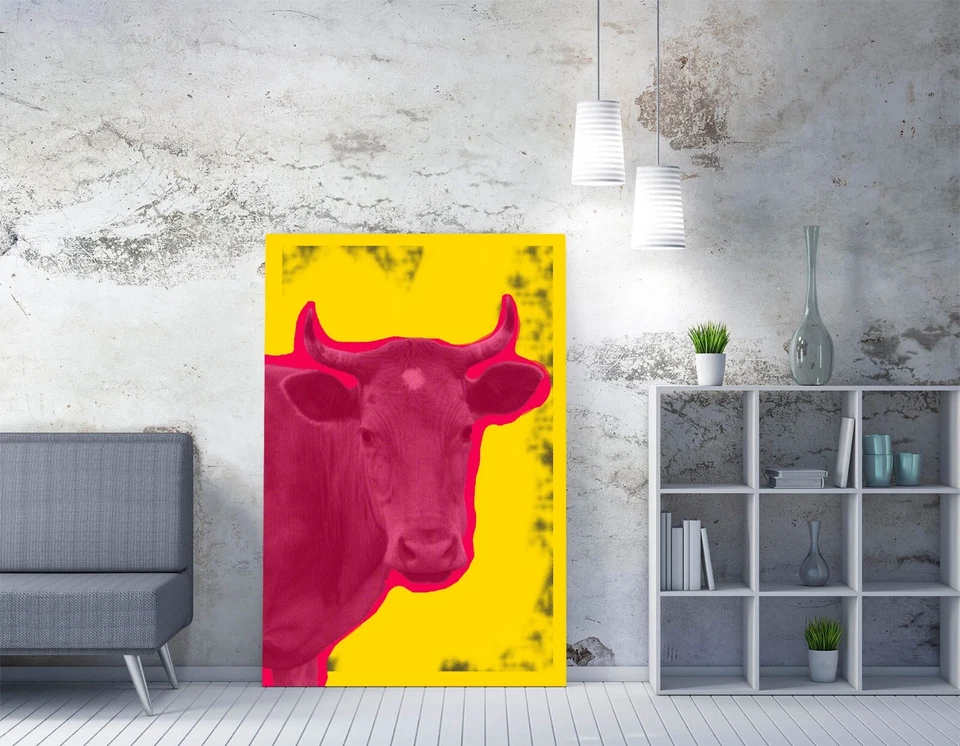 PINK COW POP ART WARHOL INSPIRED -CANVAS WALL ART PRINT ARTWORK DEEP FRAMED - image 2 of 2