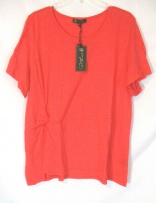 New DG2 Diane Gilman Shirt Coral 1X Pull On Short Sleeve 687803 Women XM2