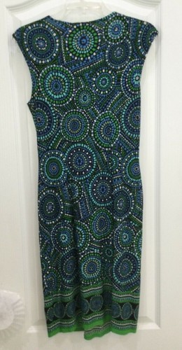 London Times Womens Dress Size 6 Blue Green Colorful Low V Neck Pockets 172 - Picture 6 of 8