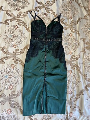 Womens Bebe Dress Size 0 Forrest Green With Black Lace | eBay Womens Bebe Dress Size 0 Forrest Green With Black Lace | eBay