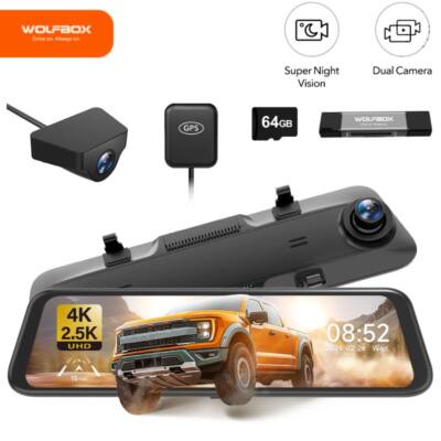 WOLFBOX 4K 12'' Dual AutoKamera Mirror Dash cam Streaming Medien berühren GPS