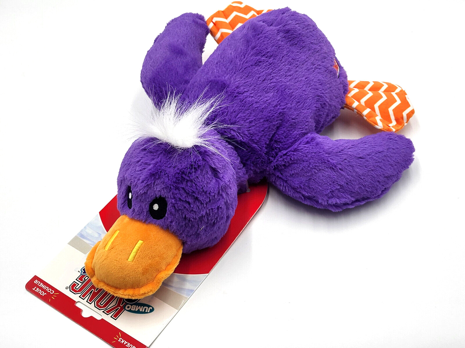 KONG Comfort Duck Jumbo Purple Plush Squeaky Crinkly Toss & 