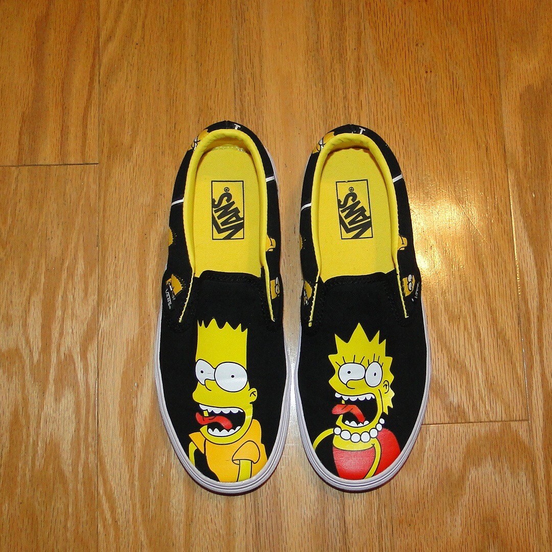 Vans Simpson Canvas Shoes Size 7M/8.5W Black Slip Ons Bart  display picture 1