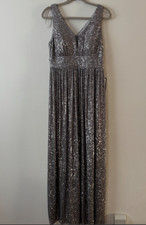 Nightway Womens NWT size 8 Formal Gown Dress, Metallic Sequin Silver Bridesmaid