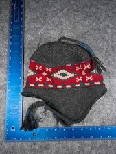 REI Beanie Adult Gray Knit Wool Blend Poly Lined South Western Ear Flap Tassel