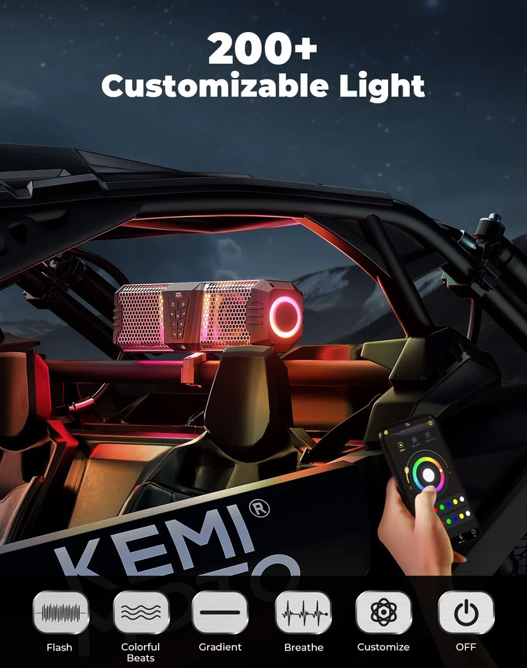 KEMIMOTO Midnight S40 16in RGB UTV Sound Bar IP66 300W Peak Power for Golf Cart - Image 4 of 4