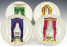 Fitz and Floyd Japan INTERIEURS CURTAINS WINDOW DRAPES 8.25" PLATES SET OF 4