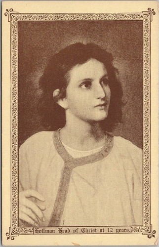 RELIGIOUS Christian Art Card "Hoffman Head of Christ at 12 Years" Luke 2:40 Back - 第 1/2 張圖片