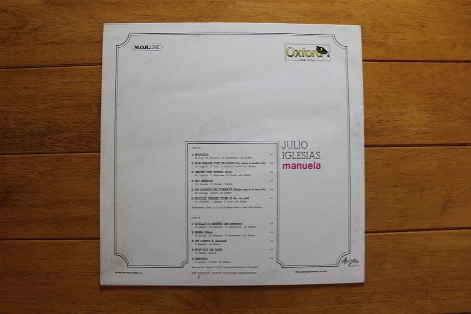 JULIO IGLESIAS LP 12" RECORD "MANUELA" OXFORD (OX /3123) ITALY IMPORT [36] - Image 2 of 4