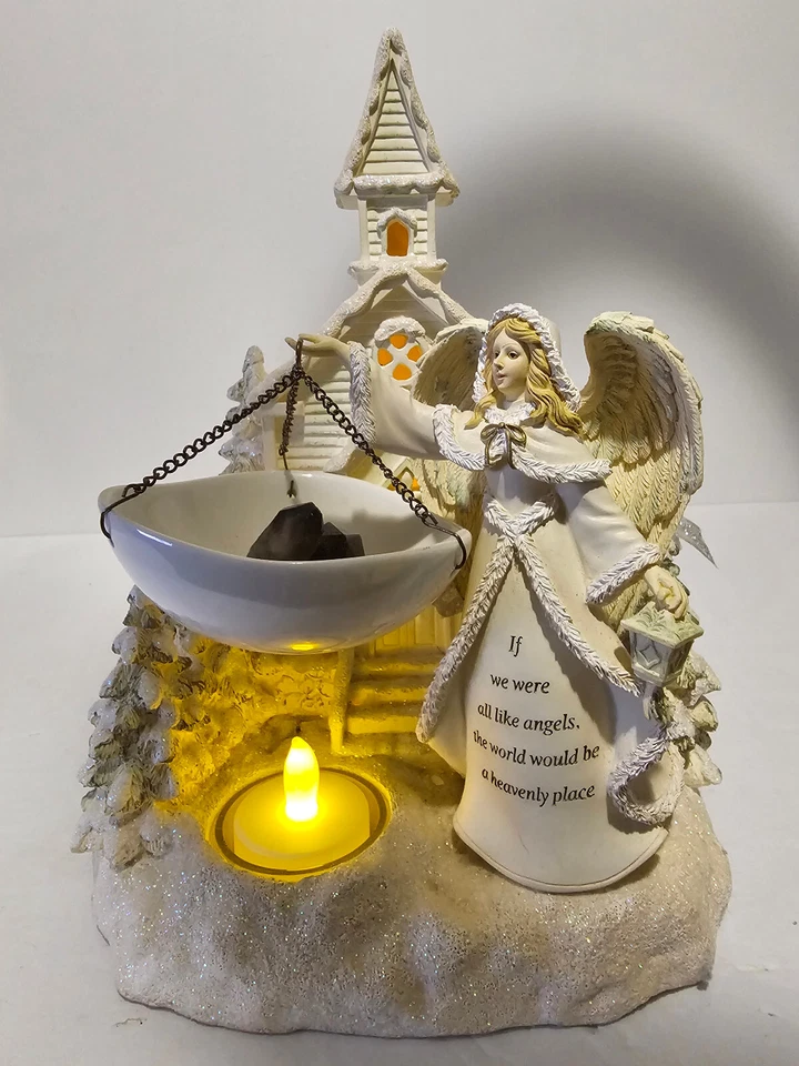 Yankee Candle Iluminado Iglesia y Ángel con Verso Sosteniendo Tealight Calentador de Tarta 10" Foto 2 de 4