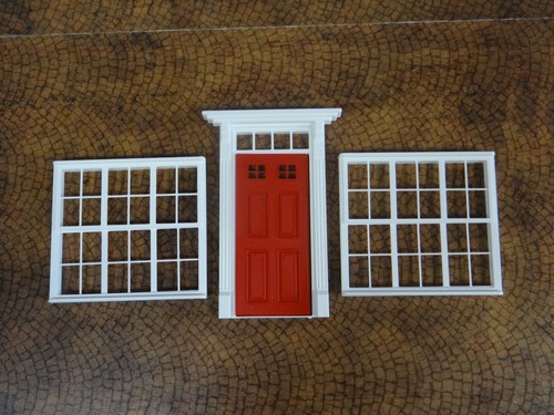 Diorama house building making parts 1:18 scale Entry door and windows Size 1/18