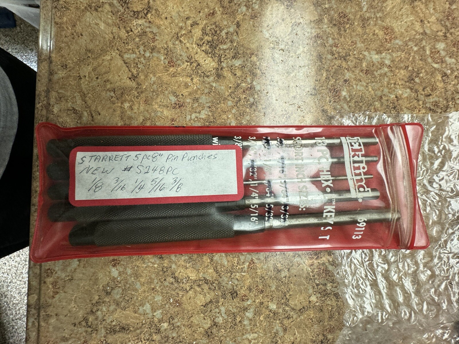 Starrett S248pc Drive Pin Punch Set 5 Pieces, 1/8 3/16 1/4 5/16 & 3/8