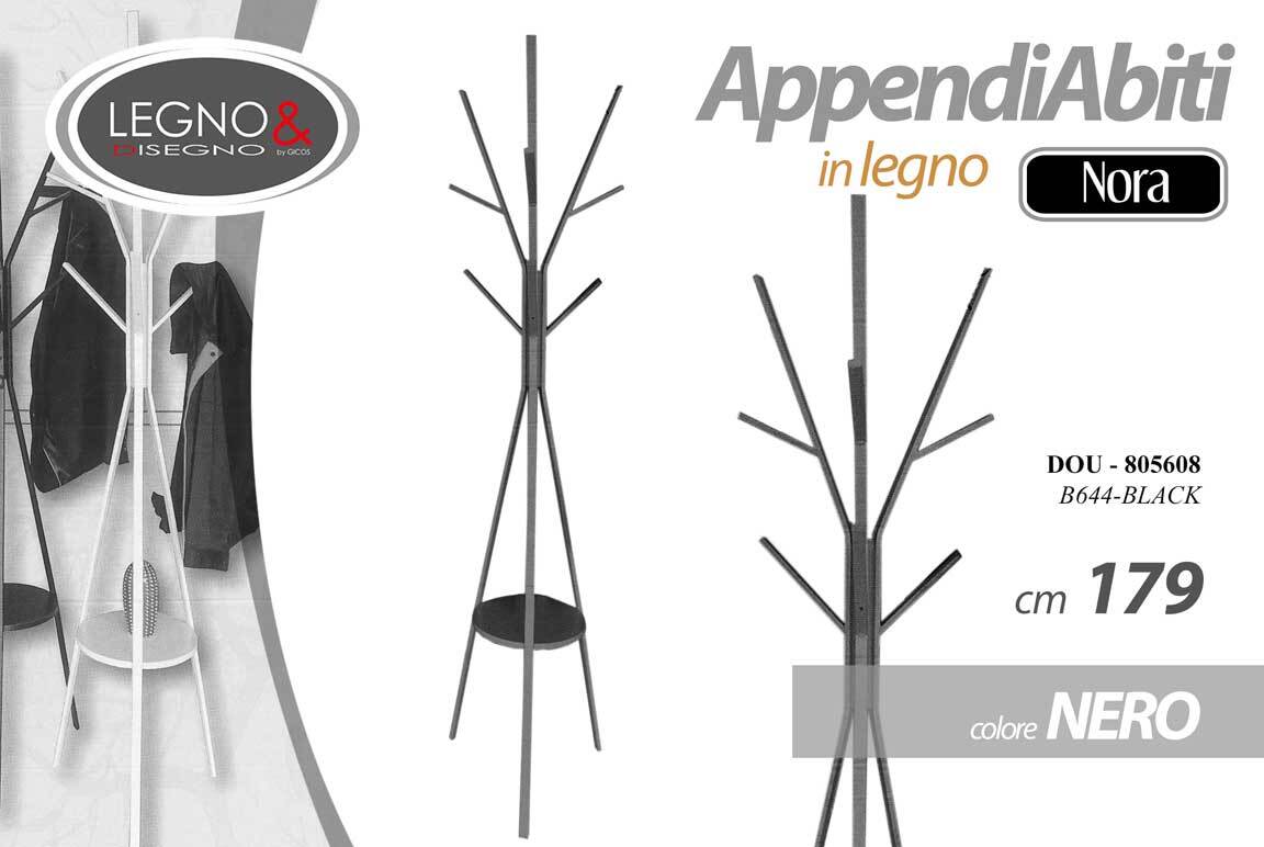 Attaccapanni Design Industriale Nero Metallo Legno 179cm Verticale