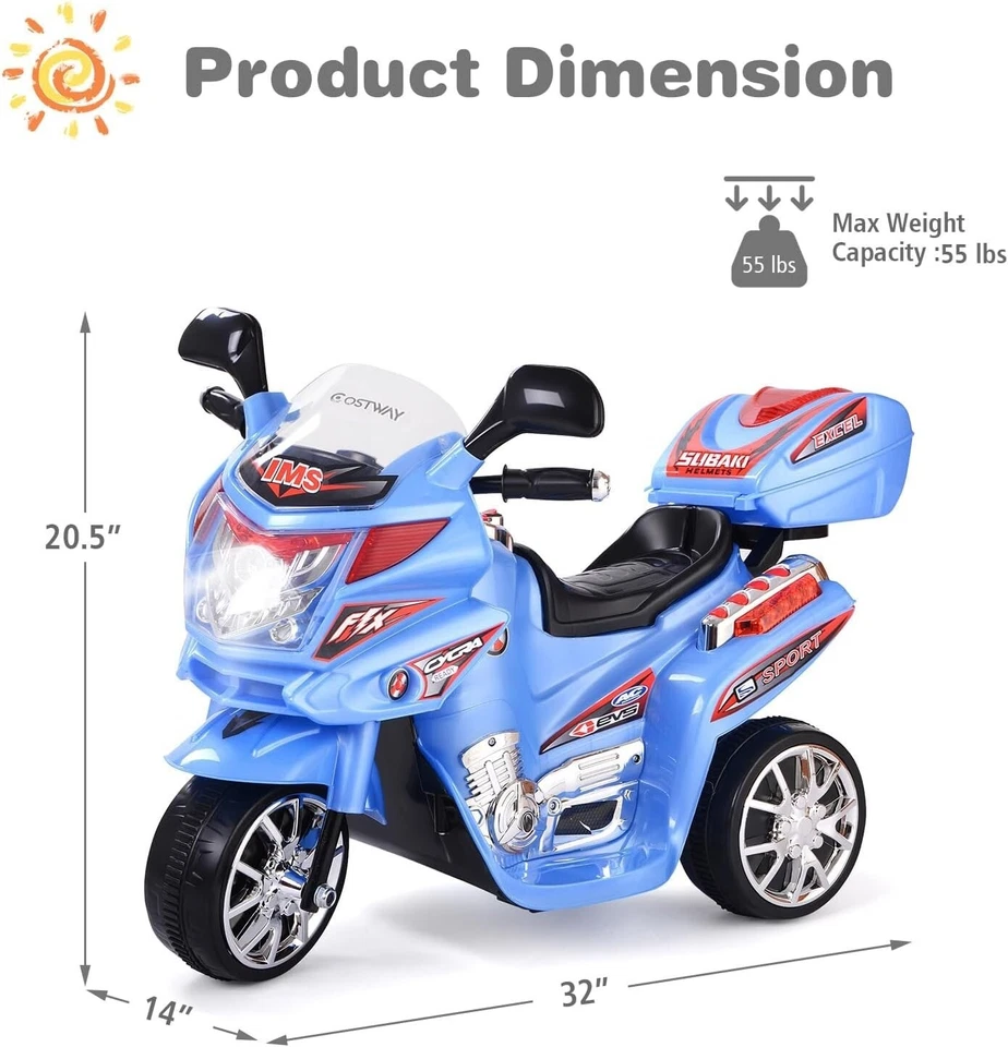 Motocicleta Eléctrica 6V Moto Policía Para Niños De 2 3 Años Con Sirena Y Luces Foto 3 de 4