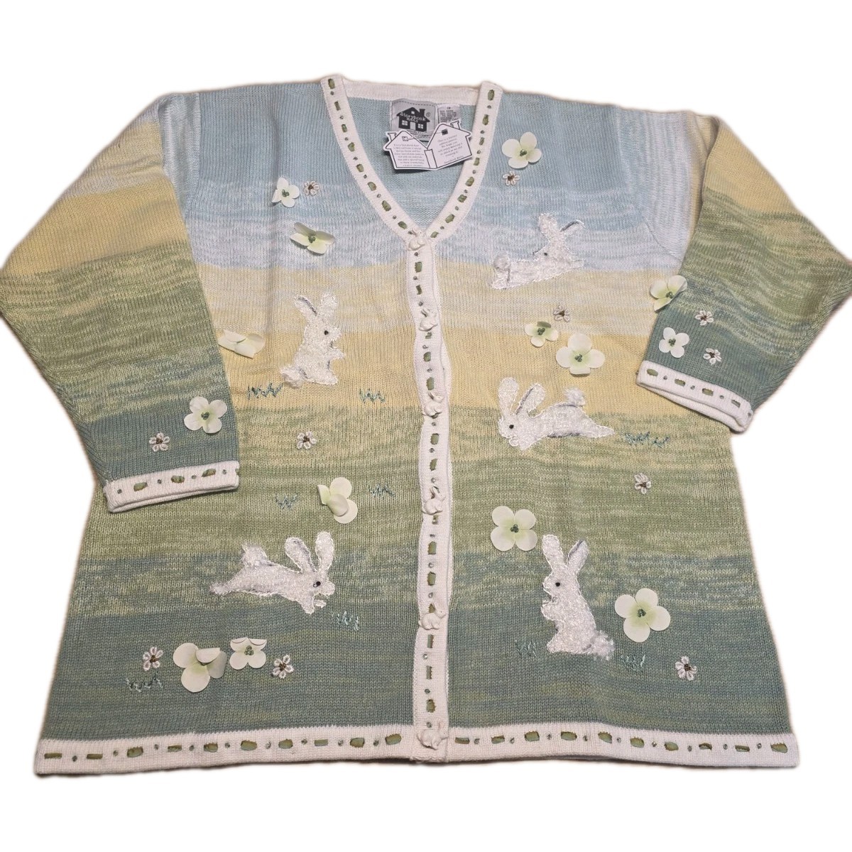 Storybook Knits Bunny Rabbit Cardigan Sweater Beaded Embellished 1X NWT #19