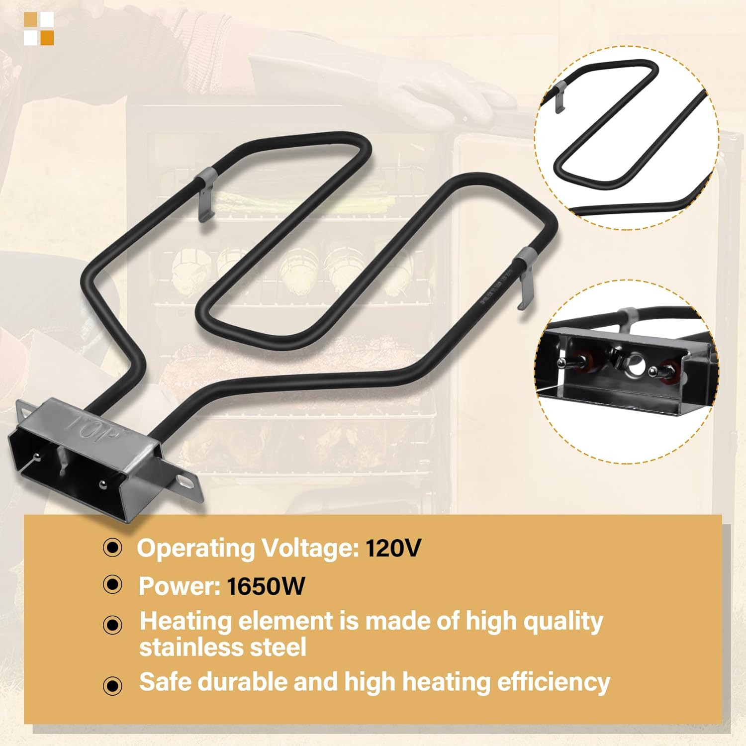 Upgrade 1650W Electric Smoker Heating Element with Adjustable Thermostat Control