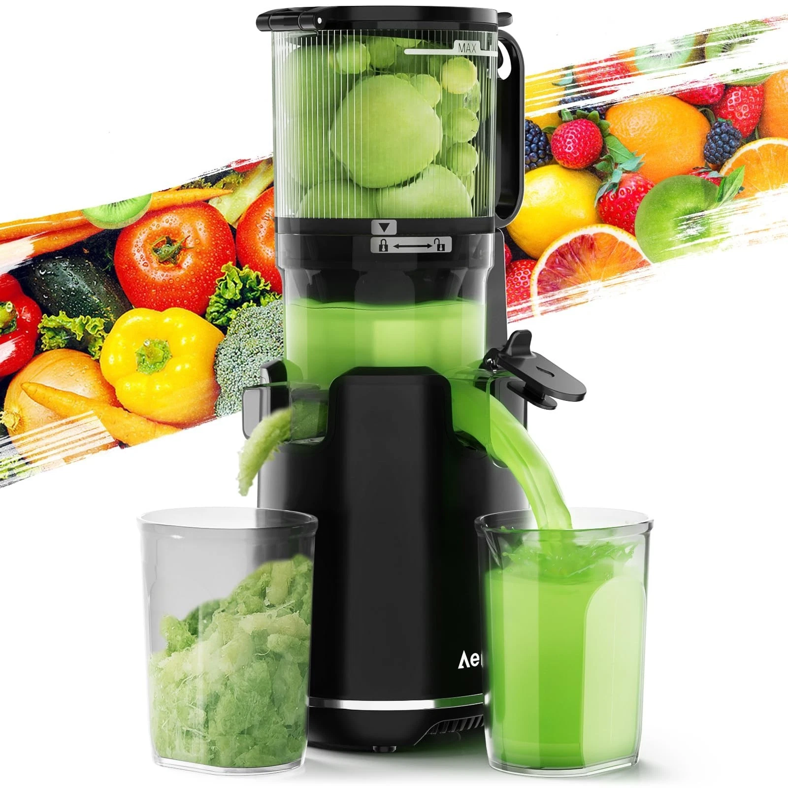 Cold Press Juicer, 5.3" Extra Large Wide Mouth, Aeitto Slow Juicer Machines, ...