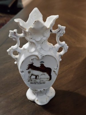 Antique Porcelain Vase ''5 Minutes For Lunch'' Denver, COLORADO 6'' Made in Germany