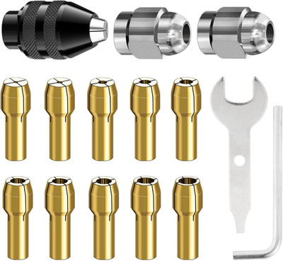 Drill Chuck Collet Set for Dremel, 15PCS Chuck Collet Kit, 0.8-3.2Mm Shank Repla